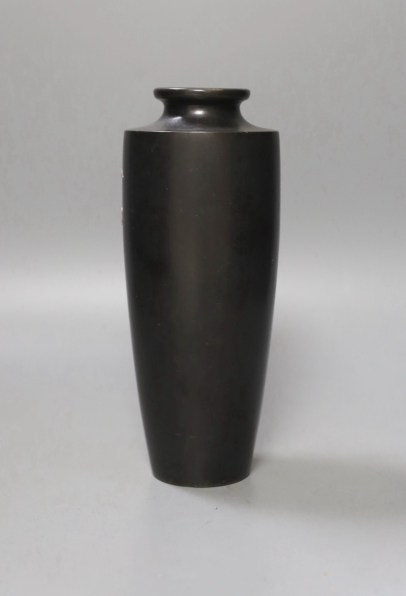 A signed Japanese bronze and mixed metal vase, 21cm